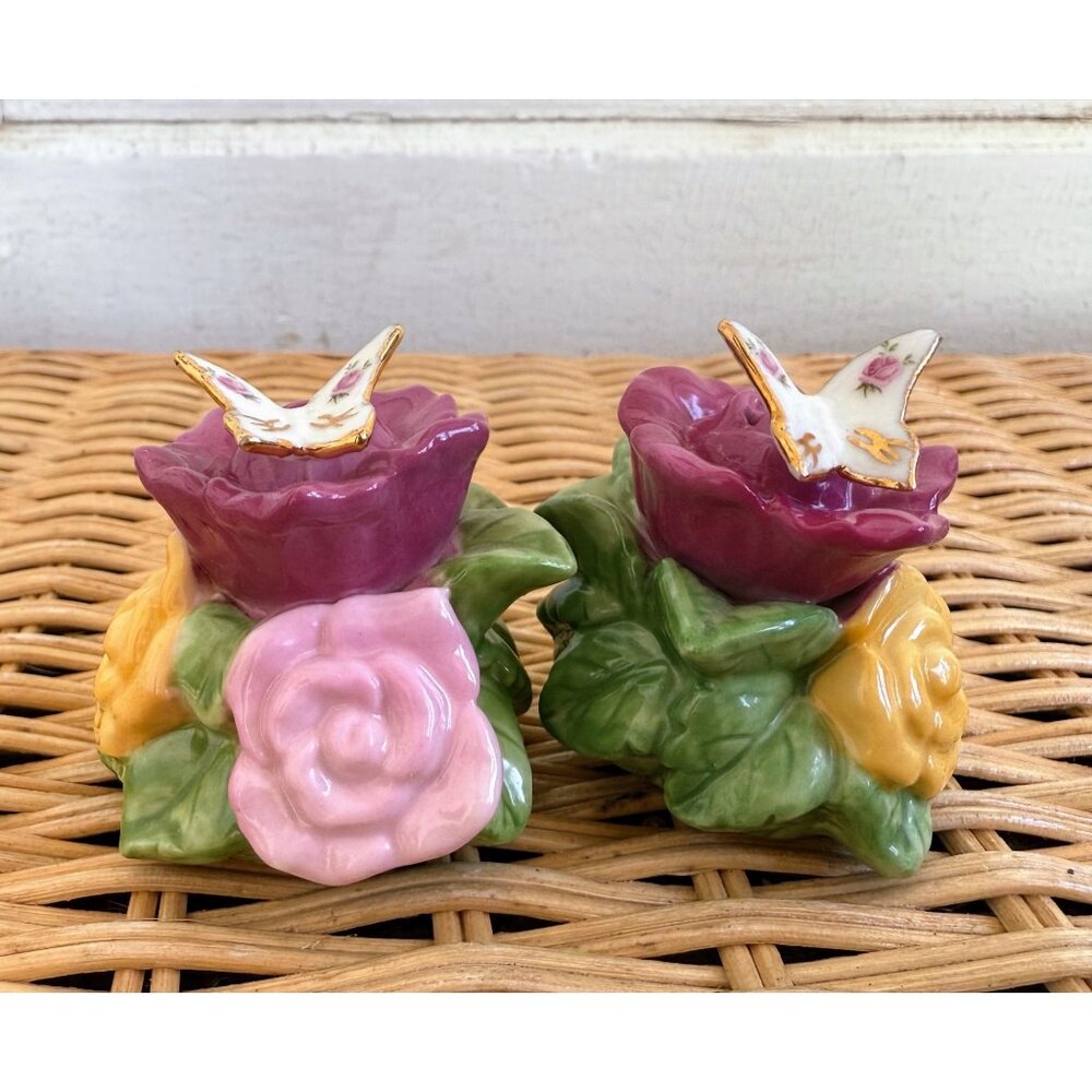 Vintage 60's Royal Albert Old Country Roses Salt and pepper Shakers Butterfly